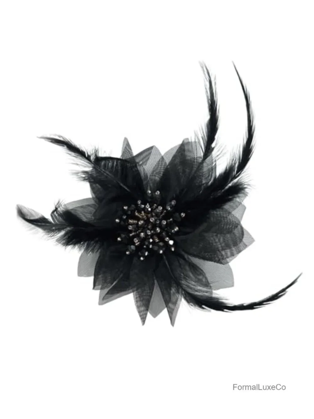 Crystal Feather Organza Flower Brooch Pin for Women Dresses Suits Wedding Party